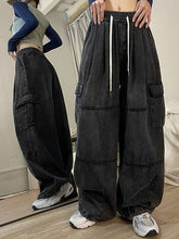 Schwarze Vintage Punk Baggy Cargo Jeans